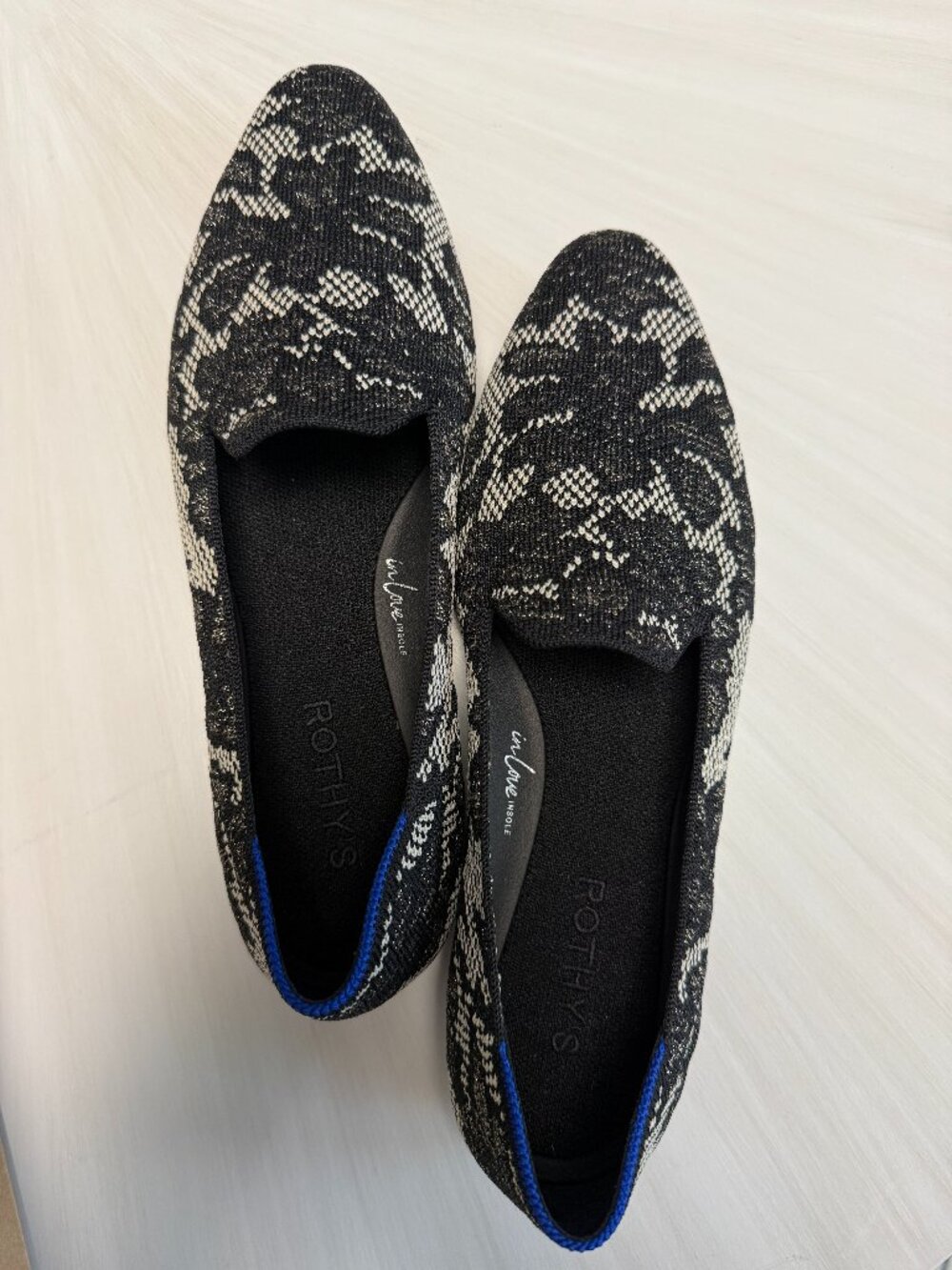 New Rothy's Almond Loafer Black Chantilly Lace Sz 8.5